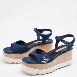 مملوكة مسبقًا Stella McCartney Blue Denim Elyse Platform Ankle Strap Sandals Size 39.5