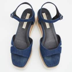 مملوكة مسبقًا Stella McCartney Blue Denim Elyse Platform Ankle Strap Sandals Size 39.5