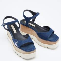 مملوكة مسبقًا Stella McCartney Blue Denim Elyse Platform Ankle Strap Sandals Size 39.5
