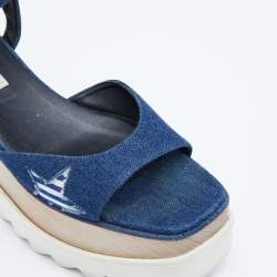 مملوكة مسبقًا Stella McCartney Blue Denim Elyse Platform Ankle Strap Sandals Size 39.5