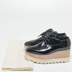 Pre Owned Stella McCartney Black Faux Patent Leather Elyse Platform Derby Sneakers Size 36