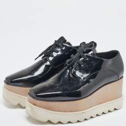 Pre Owned Stella McCartney Black Faux Patent Leather Elyse Platform Derby Sneakers Size 36