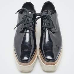Pre Owned Stella McCartney Black Faux Patent Leather Elyse Platform Derby Sneakers Size 36