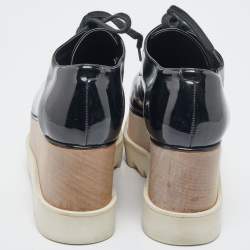 Pre Owned Stella McCartney Black Faux Patent Leather Elyse Platform Derby Sneakers Size 36