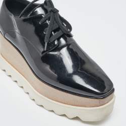 Pre Owned Stella McCartney Black Faux Patent Leather Elyse Platform Derby Sneakers Size 36