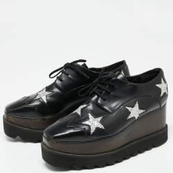 Pre Owned Stella McCartney Black Faux Leather Elyse Star Sneakers Size 38