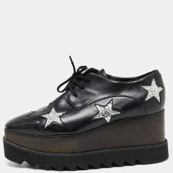 Pre Owned Stella McCartney Black Faux Leather Elyse Star Sneakers Size 38