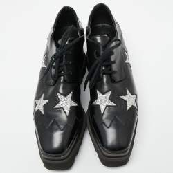 Pre Owned Stella McCartney Black Faux Leather Elyse Star Sneakers Size 38