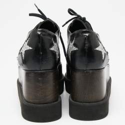 Pre Owned Stella McCartney Black Faux Leather Elyse Star Sneakers Size 38
