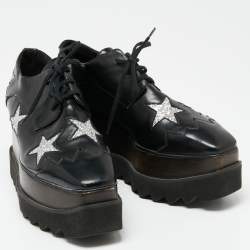 Pre Owned Stella McCartney Black Faux Leather Elyse Star Sneakers Size 38