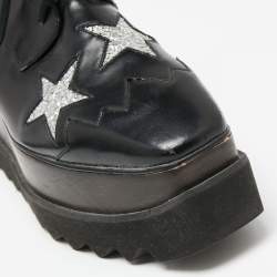 Pre Owned Stella McCartney Black Faux Leather Elyse Star Sneakers Size 38