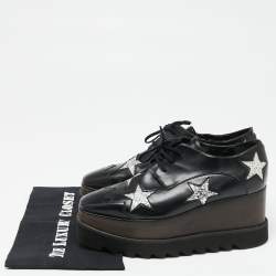 Pre Owned Stella McCartney Black Faux Leather Elyse Star Sneakers Size 38