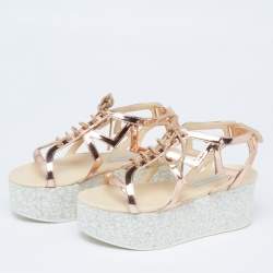 Stella McCartney Metallic Bronze Faux Patent Leather Hackney Platform Sandals Size 36