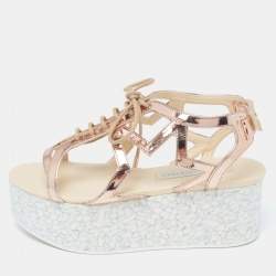 Stella McCartney Metallic Bronze Faux Patent Leather Hackney Platform Sandals Size 36
