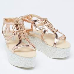 Stella McCartney Metallic Bronze Faux Patent Leather Hackney Platform Sandals Size 36