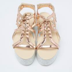Stella McCartney Metallic Bronze Faux Patent Leather Hackney Platform Sandals Size 36