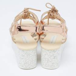 Stella McCartney Metallic Bronze Faux Patent Leather Hackney Platform Sandals Size 36