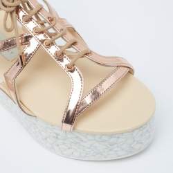Stella McCartney Metallic Bronze Faux Patent Leather Hackney Platform Sandals Size 36