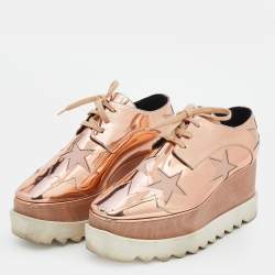 Pre Owned Stella McCartney Metallic Rose Gold Faux Patent Leather Elyse Star Platform Lace Up Sneakers Size 38