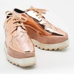 Pre Owned Stella McCartney Metallic Rose Gold Faux Patent Leather Elyse Star Platform Lace Up Sneakers Size 38
