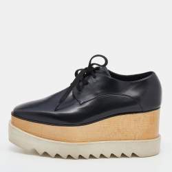 Stella McCartney Black Faux Leather Elyse Platform Derby Sneakers Size 36