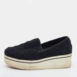 Stella McCartney Black Crochet And Canvas Platform Slip On Sneakers Size 38