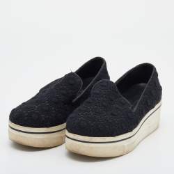 Stella McCartney Black Crochet And Canvas Platform Slip On Sneakers Size 38