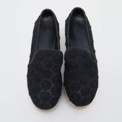 Stella McCartney Black Crochet And Canvas Platform Slip On Sneakers Size 38