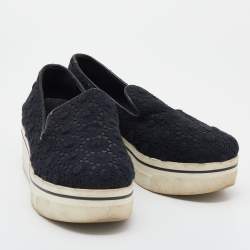 Stella McCartney Black Crochet And Canvas Platform Slip On Sneakers Size 38