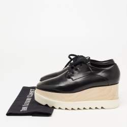 Pre Owned Stella McCartney Black Faux Leather  Elyse Platform Wedge Sneakers Size 39