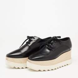 Pre Owned Stella McCartney Black Faux Leather  Elyse Platform Wedge Sneakers Size 39