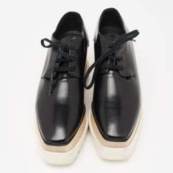 Pre Owned Stella McCartney Black Faux Leather  Elyse Platform Wedge Sneakers Size 39