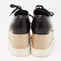 Pre Owned Stella McCartney Black Faux Leather  Elyse Platform Wedge Sneakers Size 39