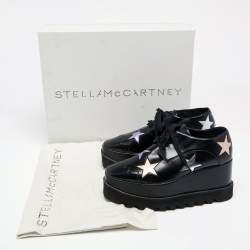 Pre Owned Stella McCartney Black Faux Leather Elyse Star Platform Lace Up Sneakers Size 37
