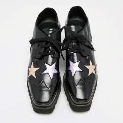 Pre Owned Stella McCartney Black Faux Leather Elyse Star Platform Lace Up Sneakers Size 37