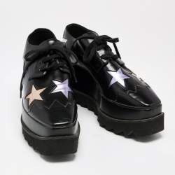 Pre Owned Stella McCartney Black Faux Leather Elyse Star Platform Lace Up Sneakers Size 37