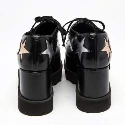 Pre Owned Stella McCartney Black Faux Leather Elyse Star Platform Lace Up Sneakers Size 37