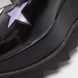 Pre Owned Stella McCartney Black Faux Leather Elyse Star Platform Lace Up Sneakers Size 37