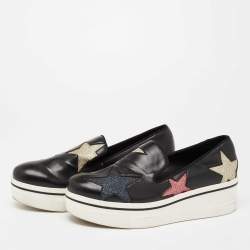 Pre Owned Stella McCartney Black Faux Leather Binx Star Slip On Platform Sneakers Size 40