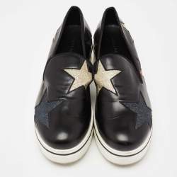 Pre Owned Stella McCartney Black Faux Leather Binx Star Slip On Platform Sneakers Size 40