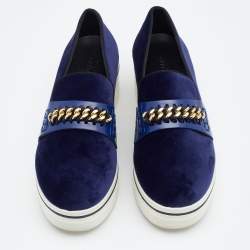 Pre Owned Stella McCartney Blue Velvet And Faux Leather Binx Chain Platform Loafers Size 38