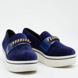 Pre Owned Stella McCartney Blue Velvet And Faux Leather Binx Chain Platform Loafers Size 38
