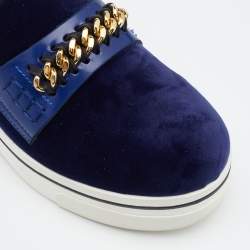 Pre Owned Stella McCartney Blue Velvet And Faux Leather Binx Chain Platform Loafers Size 38
