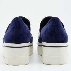Pre Owned Stella McCartney Blue Velvet And Faux Leather Binx Chain Platform Loafers Size 38