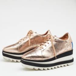 Pre Owned حذاء ديربي ستيلا مكارتني إيليز ستار جلد صناعي مثقب ذهبي ميتاليك بنعل سميك مقاس 37