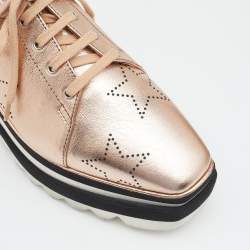 Pre Owned حذاء ديربي ستيلا مكارتني إيليز ستار جلد صناعي مثقب ذهبي ميتاليك بنعل سميك مقا س 37
