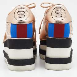 Pre Owned حذاء ديربي ستيلا مكارتني إيليز ستار جلد صناعي مثقب ذهبي ميتاليك بنعل سميك مقاس 37