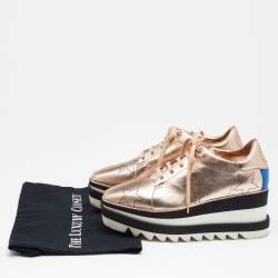 Pre Owned حذاء ديربي ستيلا مكارتني إيليز ستار جلد صناعي مثقب ذهبي ميتاليك بنعل سميك مقاس 37