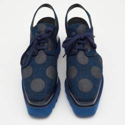 Pre Owned Stella McCartney Blue Canvas Elyse Cut-Out Platform Derby Sneakers Size 37