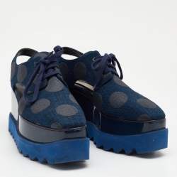 Pre Owned Stella McCartney Blue Canvas Elyse Cut-Out Platform Derby Sneakers Size 37